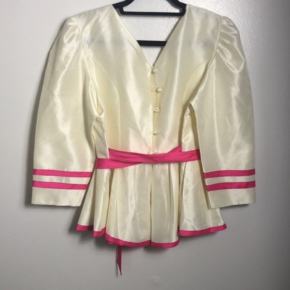 Vintage handmade Cream and Pink Blouse V-Neck Plunge - Picture 4 of 4